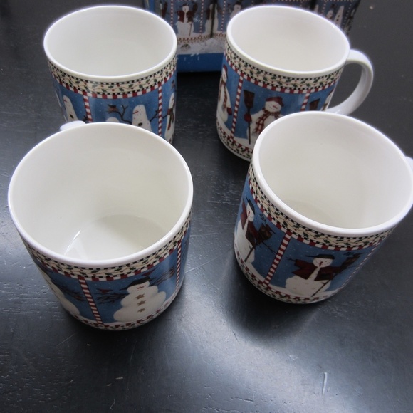 Sakura Snowman Debbie Mumm Ceramic mugs 4”dia Set of 4 Vintage holiday Christmas - Picture 4 of 10
